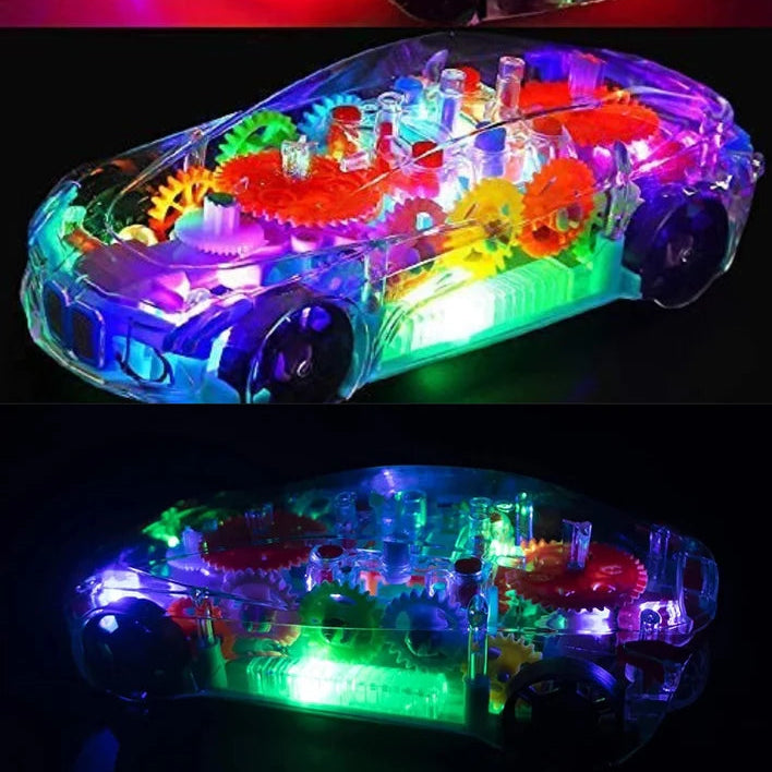 Gear Display Transparent Car 360 Degree Rotating with 3D Flashing LED Lights and Music