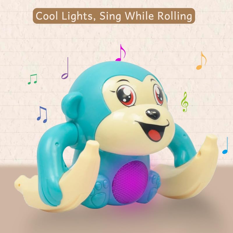 Dancing Monkey Musical Toy for Kids Baby Spinning Rolling Doll Tumble Toy with Voice Control