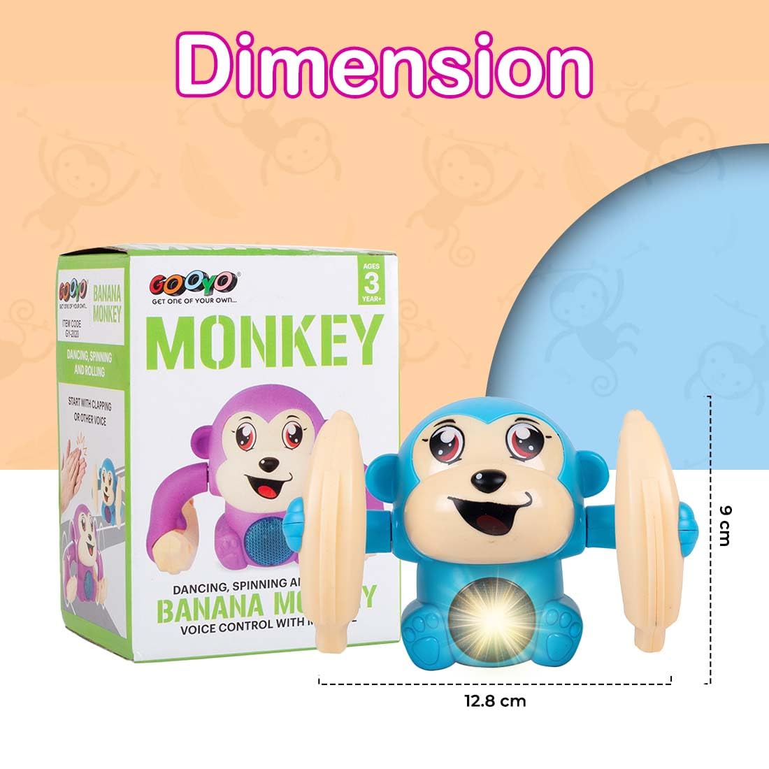 Dancing Monkey Musical Toy for Kids Baby Spinning Rolling Doll Tumble Toy with Voice Control