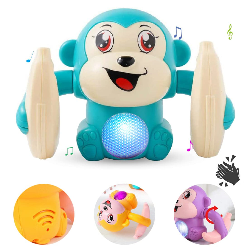 Dancing Monkey Musical Toy for Kids Baby Spinning Rolling Doll Tumble Toy with Voice Control