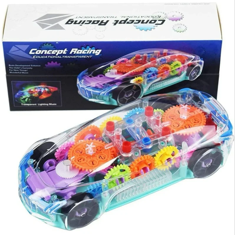 Gear Display Transparent Car 360 Degree Rotating with 3D Flashing LED Lights and Music